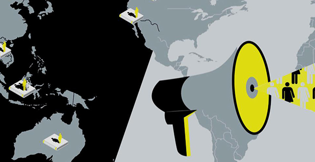 Grafica continenti con megafono - Amnesty Academy