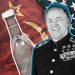 Collage bandiere Urss e Usa, bottiglie e generale russo - Coca-Cola bianca