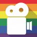 Sagoma bianca cinepresa su bandiera arcobaleno - Giornata contro l'omofobia