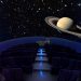 Collage di platea e cielo stellato con Saturno