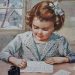 Disegno vintage di bambina che scrive lettera